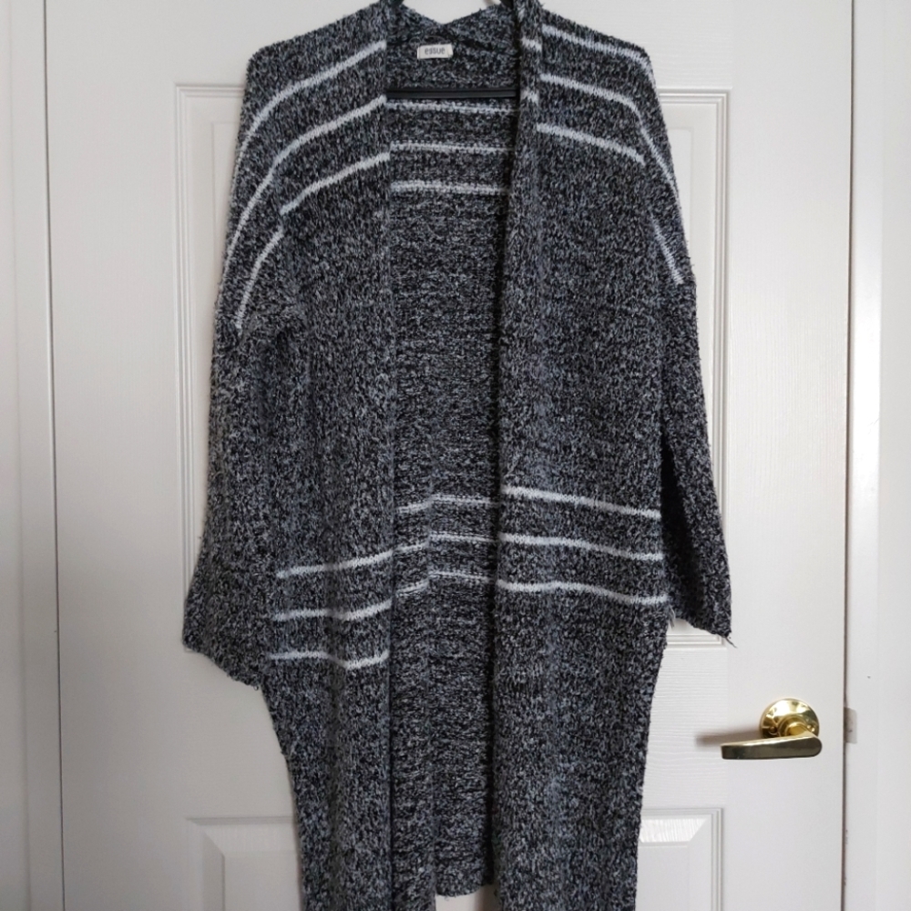 Grey and White Stripe Longline Cardigan Forever 21